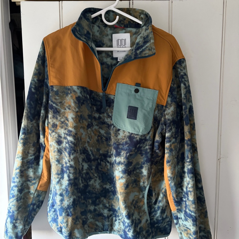 Topo Designs Blue and Gray Fleece Pullover